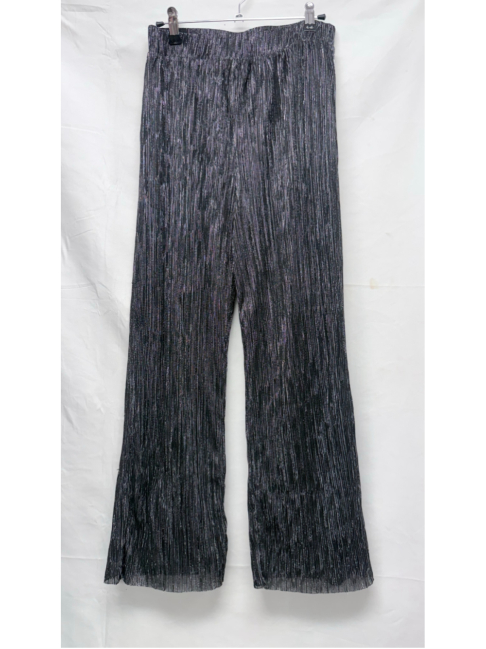 Girls H&M Casual Pants Size 18 Black Silver Metallic Pleated Wide Leg